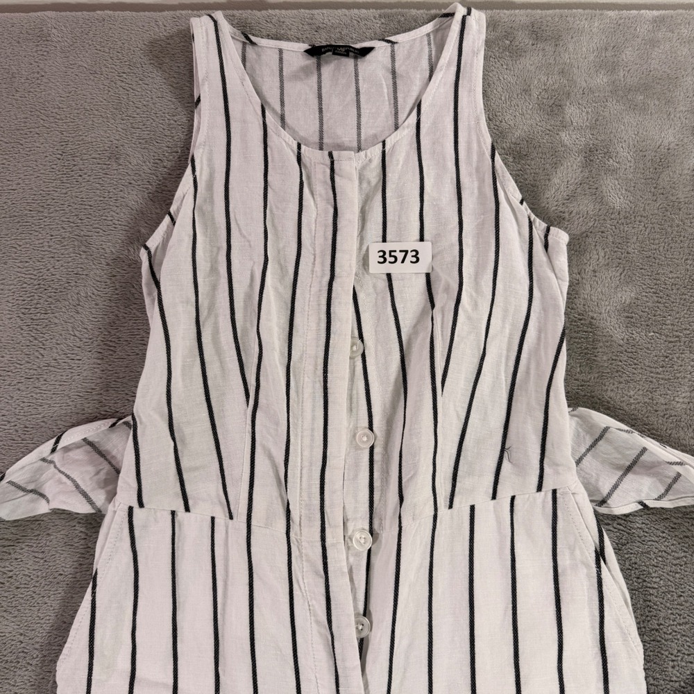 Banana Republic‎ Jumpsuit Womens 00P White Black Stripe Linen Cotton Wide Leg